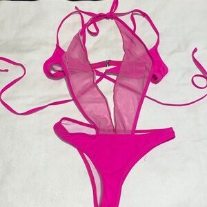 SHEIN neon pink bikini with sheer panels - Sz Small